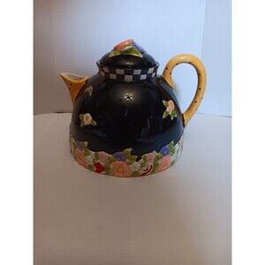Vintage Mary Engelbreit Charpente Black Yellow Floral Whimisical Teapot